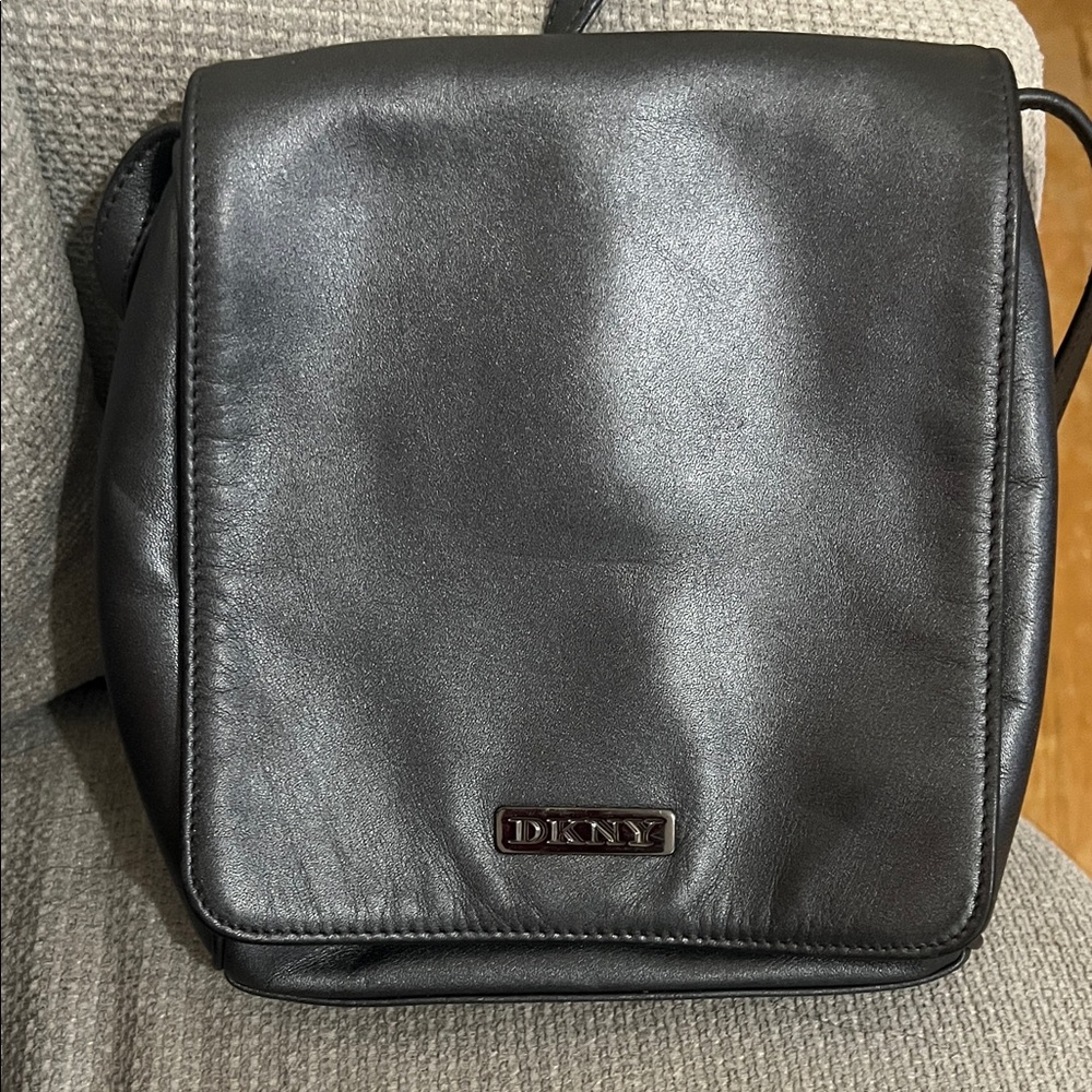 DKNY Charcoal Leather Messenger Bag